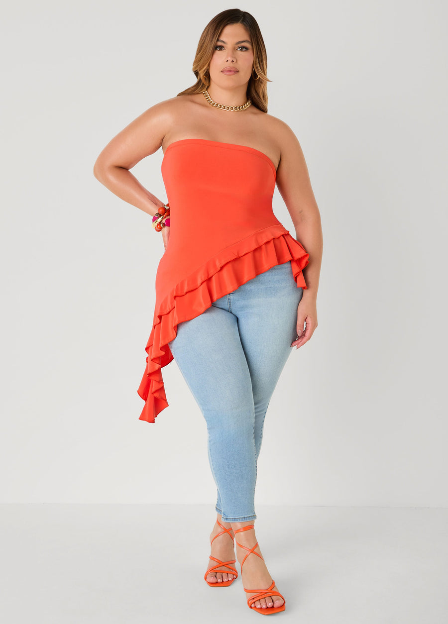 Plus Size Asymmetric Ruffle Tube Top