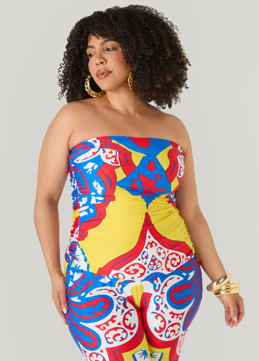 Ruched Printed Tube Top