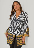Zebra Print Front Split Tunic