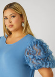 Ruffled Mesh Paneled Top