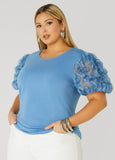 Plus Size Ruffled Mesh Paneled Top