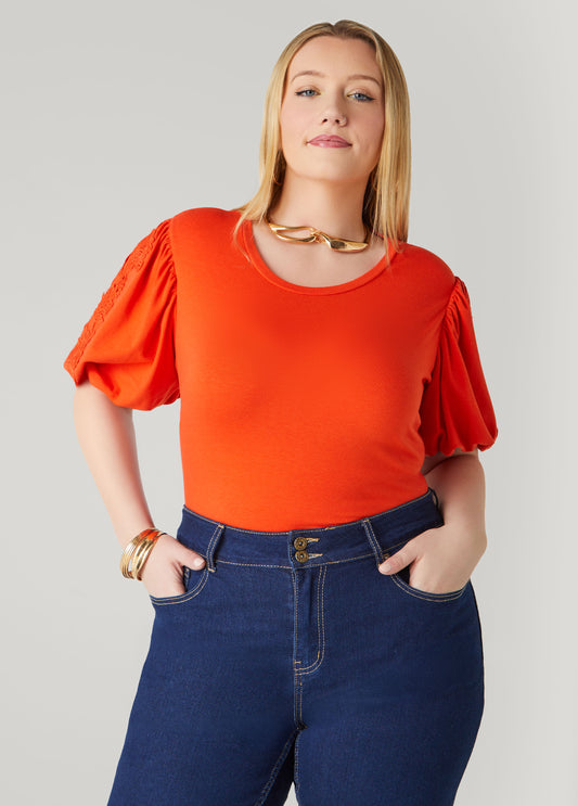 Plus Size Appliqued Puff Sleeved Tee