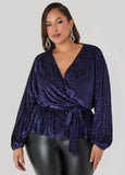 Plus Size Burnout Velvet Faux Wrap Top