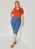 Floral Applique Poplin Paneled Tee
