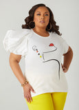 Plus Size Poplin Paneled Jersey Graphic Tee