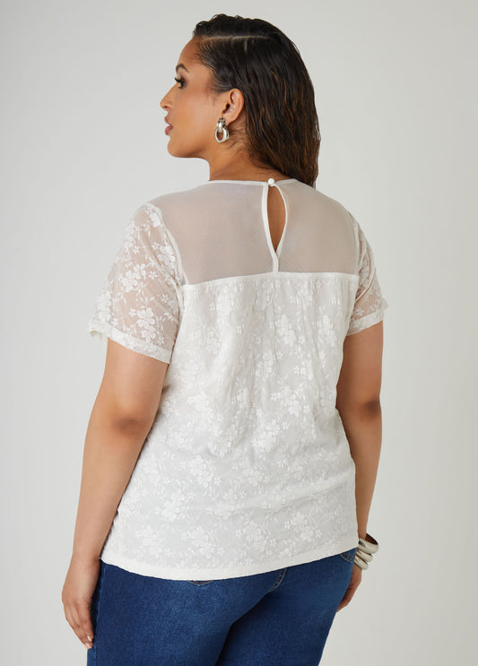 Sequined Floral Mesh Top