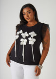 Paneled Bow Embellished Top