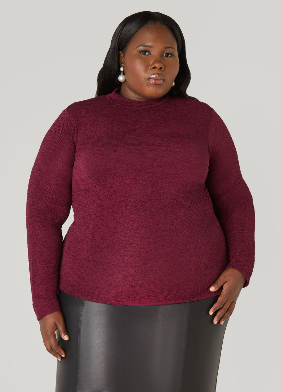 Plus Size Textured Mock Neck Top