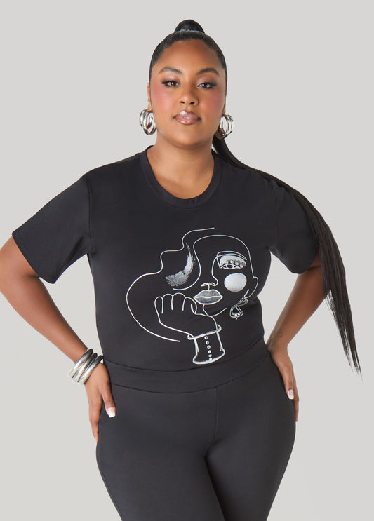 Plus Size Crystal Silhouette Graphic Tee