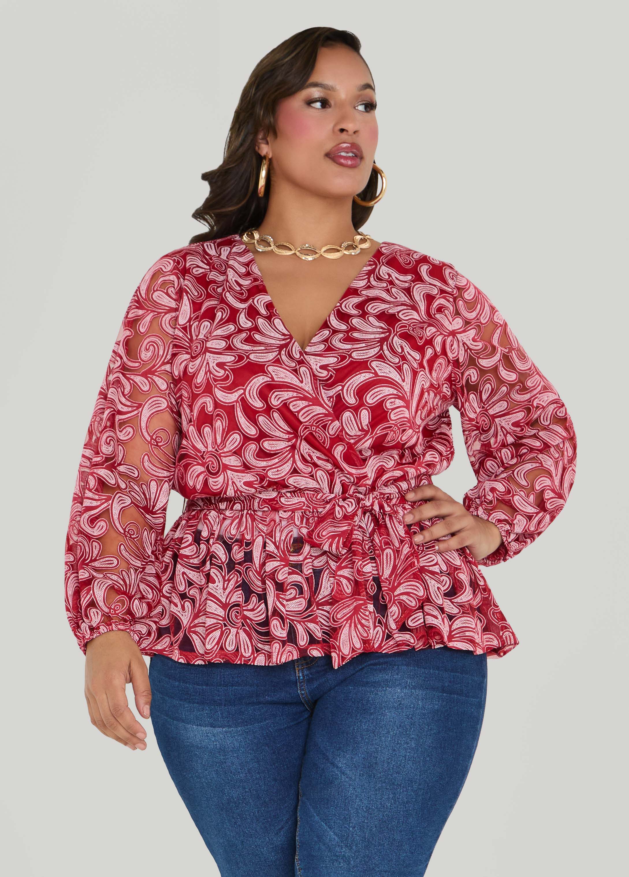 Plus Size Paisley Faux Wrap Top