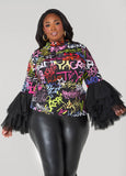 Graffiti Print Tiered Tulle Top