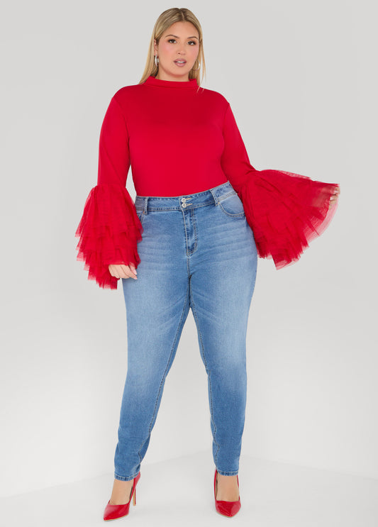 Tiered Tulle Bell Sleeve Top