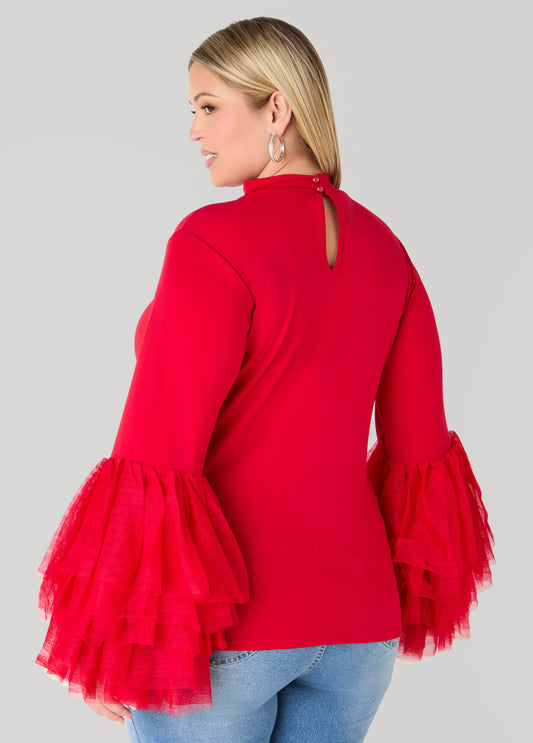 Tiered Tulle Bell Sleeve Top