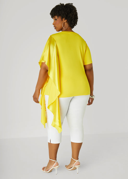 Satin Paneled Stretch Knit Tee