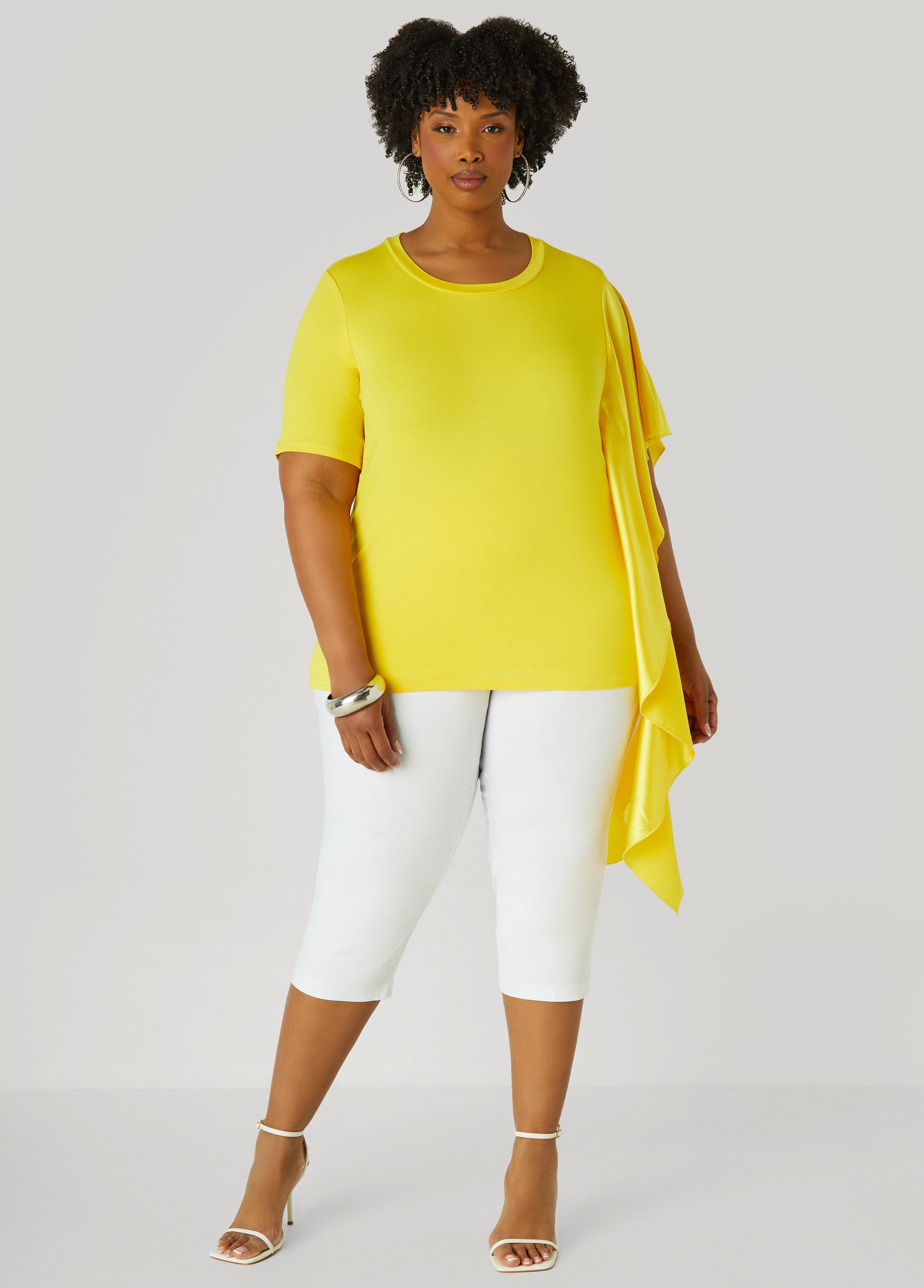 Plus Size Satin Paneled Stretch Knit Tee