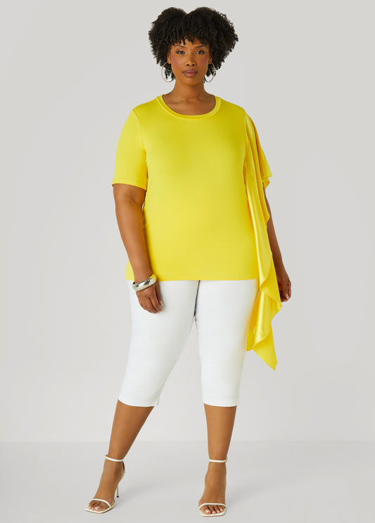 Plus Size Satin Paneled Stretch Knit Tee