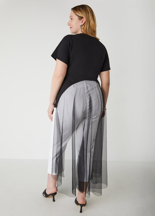 Mesh Paneled Rosette Tee