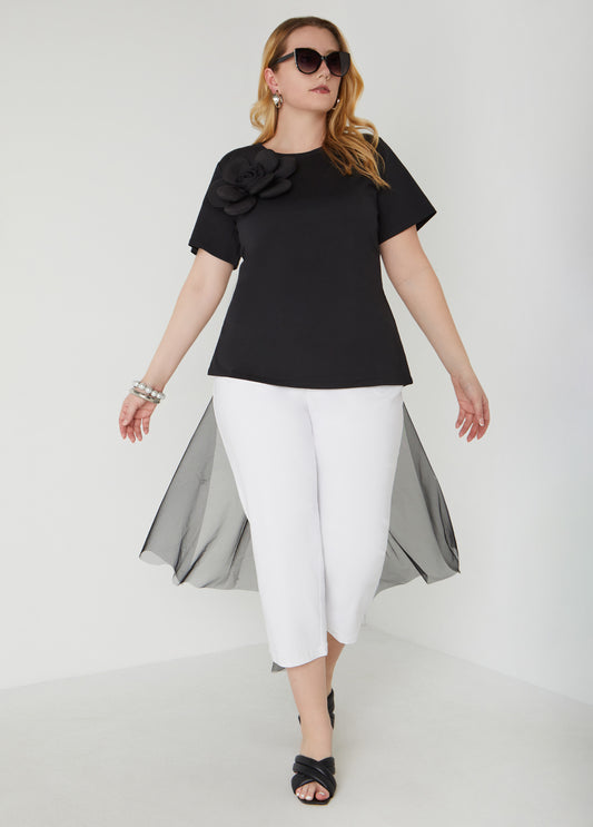 Plus Size Mesh Paneled Rosette Tee