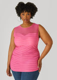 Plus Size Striped Mesh Paneled Top