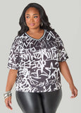 Plus Size Graffiti Print Mesh Jersey