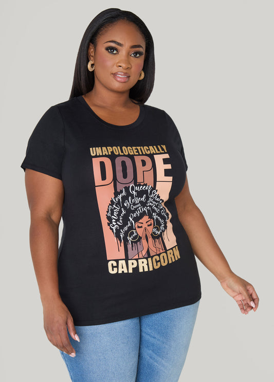 Plus Size Capricorn Glittered Graphic Tee