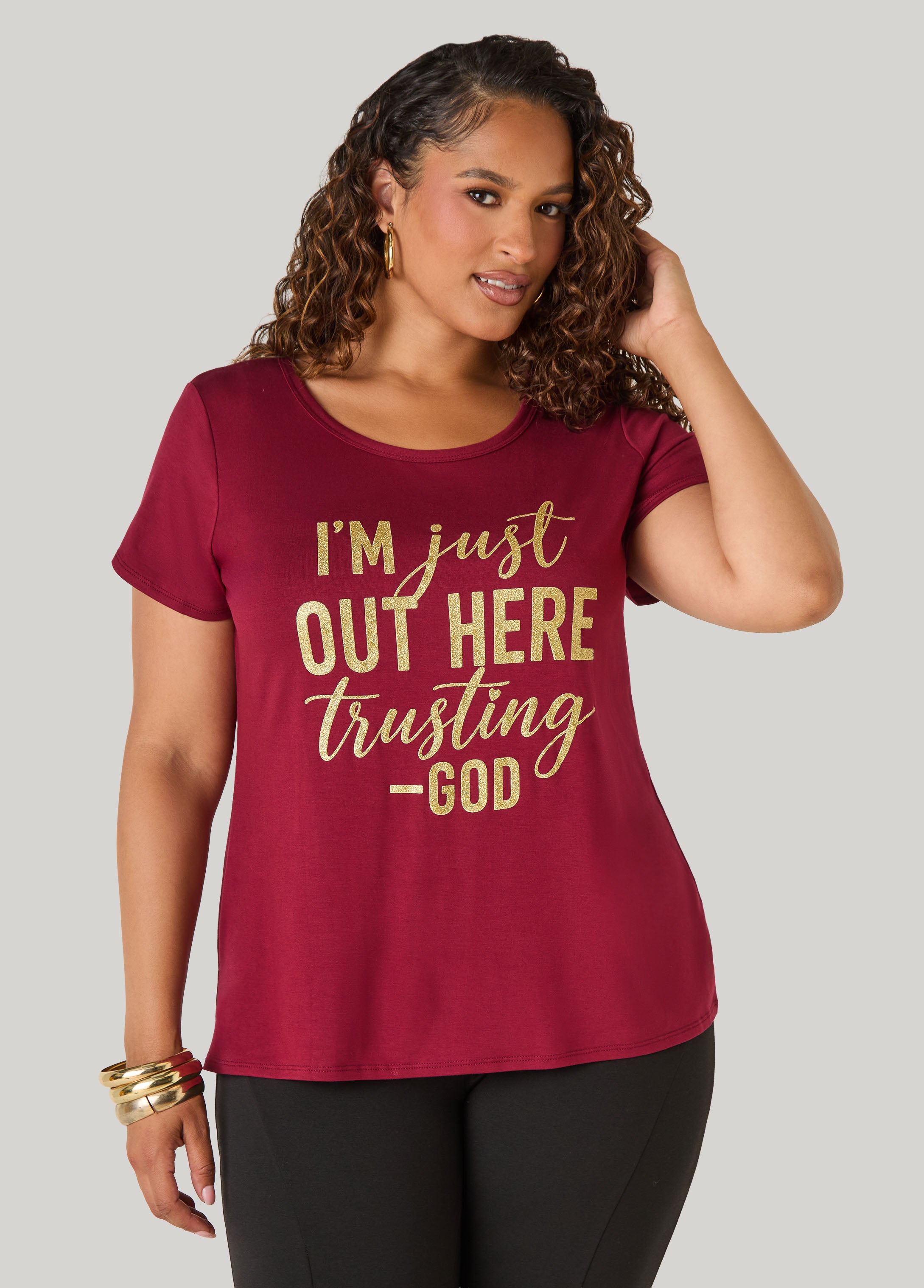Out Here Trusting God Glittered Tee