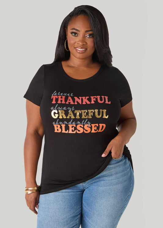 Plus Size Thankful Metallic Graphic Tee
