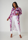 Plus Size Open Front Abstract Mesh Duster
