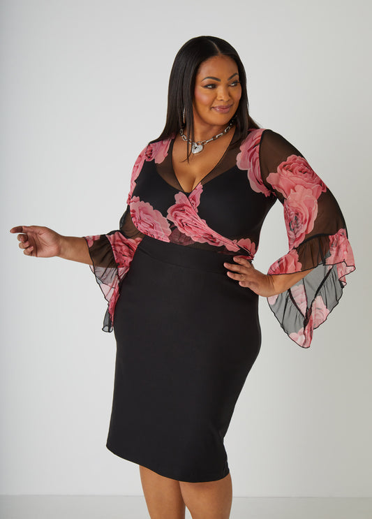 Floral Mesh Wrap Top