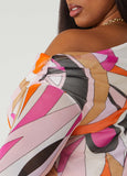 Off The Shoulder Abstract Mesh Top