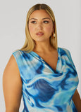 Cowl Neck Watercolor Mesh Top