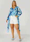 Cowl Neck Watercolor Mesh Top