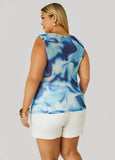 Cowl Neck Watercolor Mesh Top