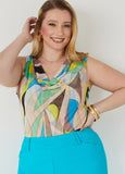 Cowl Neck Abstract Mesh Top