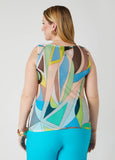 Cowl Neck Abstract Mesh Top
