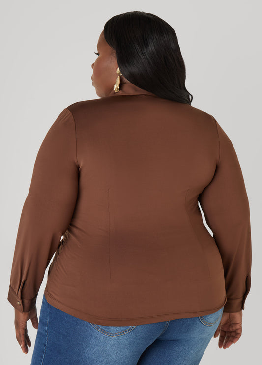 Gathered Button Front Knit Shirt