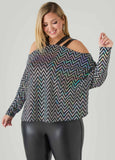 Plus Size Cold Shoulder Metallic Top