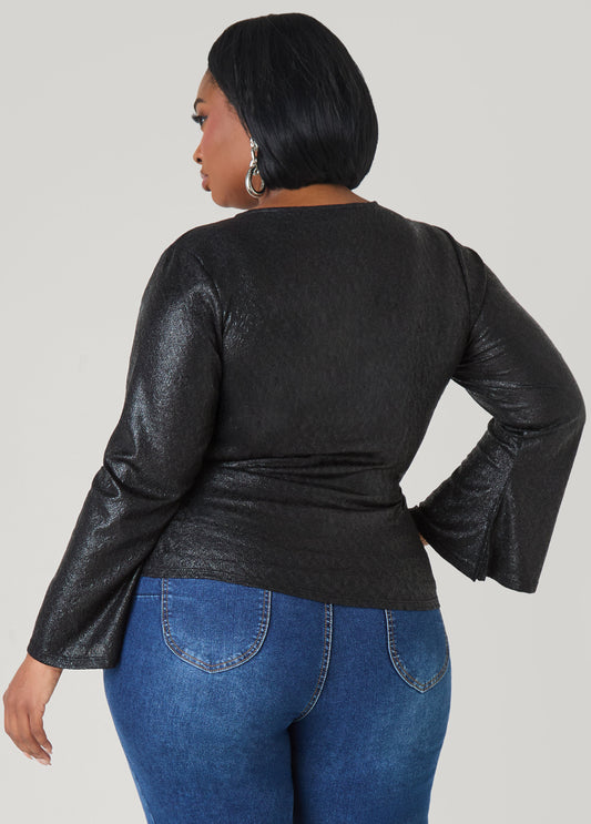 Metallic Pebbled Faux Wrap Top