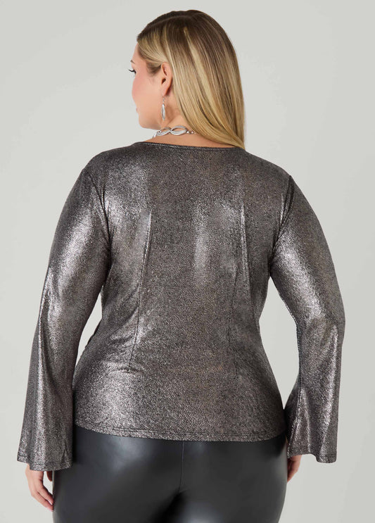 Metallic Pebbled Faux Wrap Top