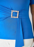 Faux Pearl Brooch Gathered Top