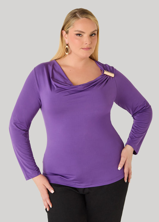 Embellished Draped Knit Top