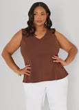 V Neck Stretch Crepe Peplum Top