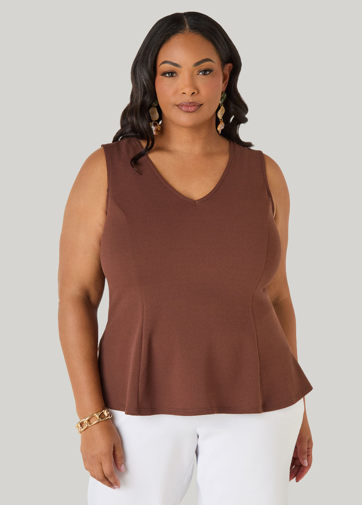 AshLey Williams 3Dリボン　タンクトップ V Neck Stretch Crepe Peplum Top – Ashley Stewart