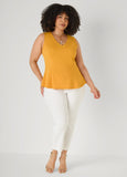 V Neck Stretch Crepe Peplum Top