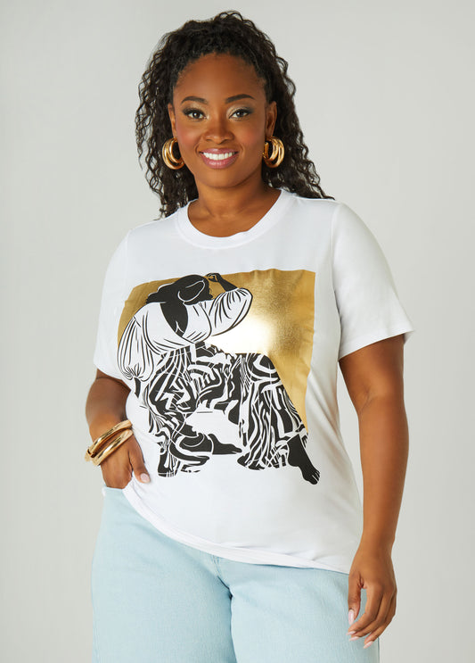 Plus Size Metallic Graphic Jersey Tee