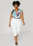 Abstract Cowl Neck Mesh Top