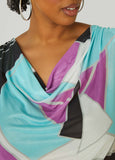 Abstract Cowl Neck Mesh Top