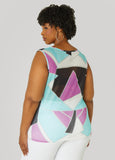 Abstract Cowl Neck Mesh Top