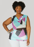 Plus Size Abstract Cowl Neck Mesh Top