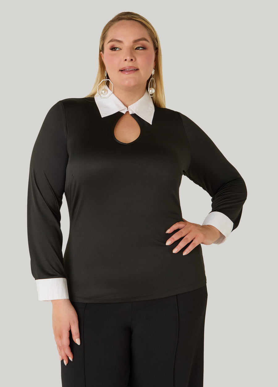Cutout Poplin Paneled Top